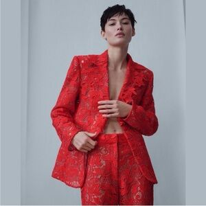 MANGO Guipure Blazer In Red Floral Lace From The Capsule Collection Size Small